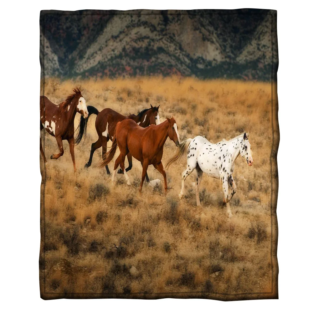 Фланелевое Одеяло ONGLYP с принтом лошадей супермягкое плюшевое покрывало для