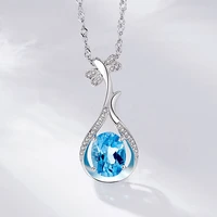 2021 sterling silver fashion pendant sound of nature little lute temperament sea blue topaz necklace for women jewelry wholesale