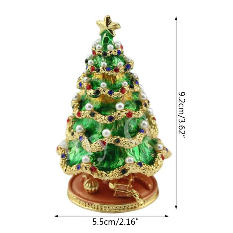

Christmas Tree Trinket Box,Jewelry Organizer Hand Painted Enameled Vintage Style Decorative Hinged Jewelry Trinket Box