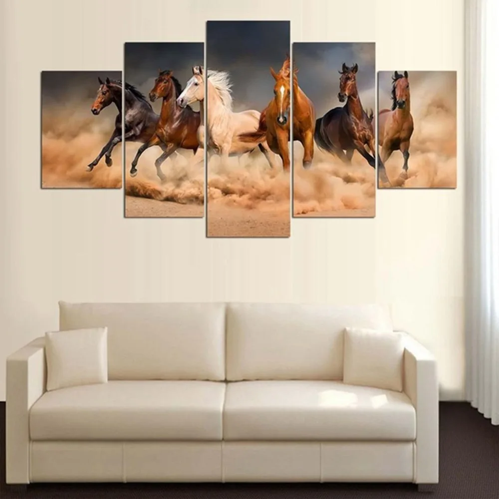 

5 шт. скачущей лошади Wall Art Холст Картина мультфильм Плакаты и печатает фотографии для Гостиная Спальня Украшения дома и офиса