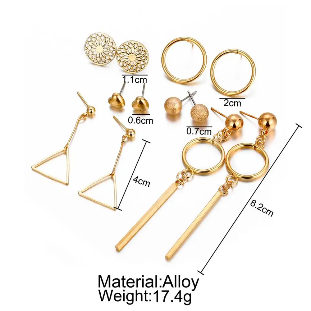 6 пар/компл. Для женщин Стад Серьги золотистого цвета модные перфорированные