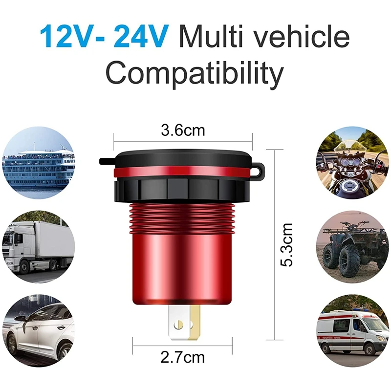 

QC 3.0 Dual USB Car Charger Socket with Volmeter & Switch, 36W 12V Fast Charger, for Car Boat Motorcycle ATV Truck