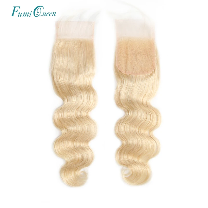 FumiQueen закрытие волос Блонд объемная волна бразильские Remy человеческие волосы
