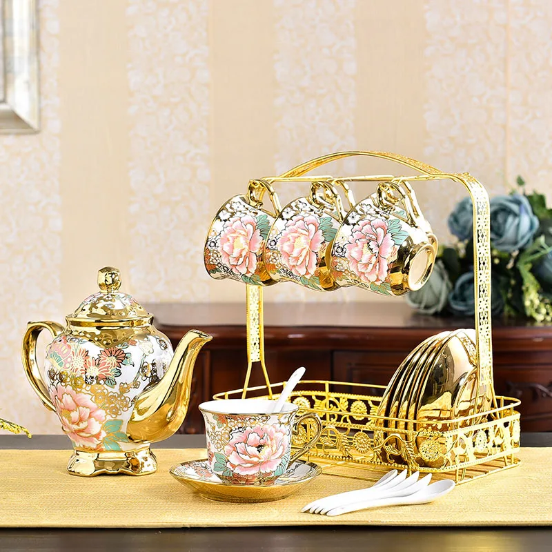 A2 set Первоклассный набор кофейных чашек из костяной керамики, британский фарфоровый чайный набор, керамический чайник, сливочник, сахарная миска чайник, послеобеденный чай, домашний декор - Цвет: A2 set