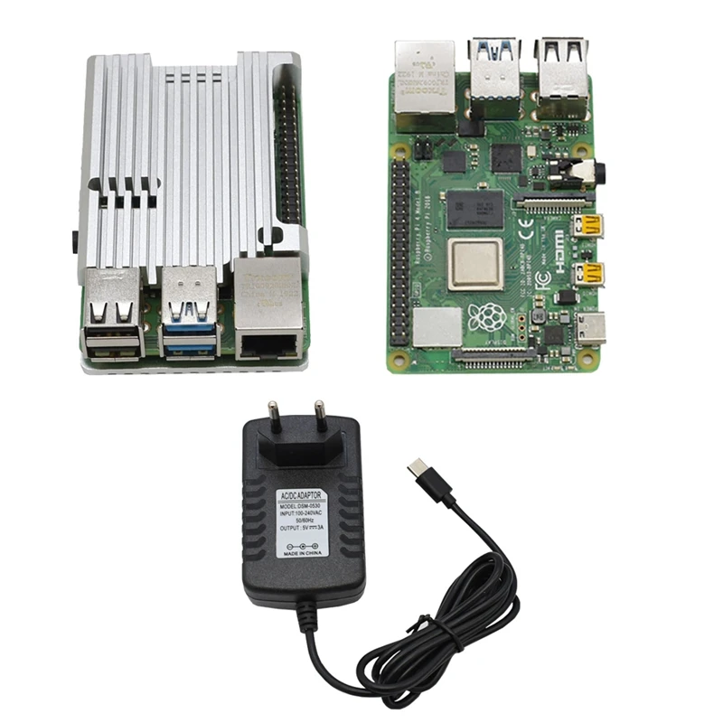 for Raspberry Pi 4B 4G RAM DIY Kit Support 2.4 / 5.0 GHz WIFI Bluetooth with Aluminum CNC Alloy Protective Silver 5V 3A Powe | Компьютеры