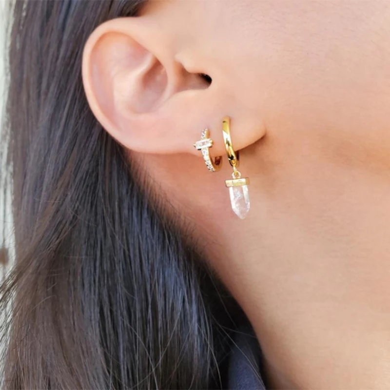 

GS 925 Sterling Silver 6/8/10mm Huggies Middle Hoops Earring Special Clear Crystal Zircon Piercing Ohrringe Women Jewelry