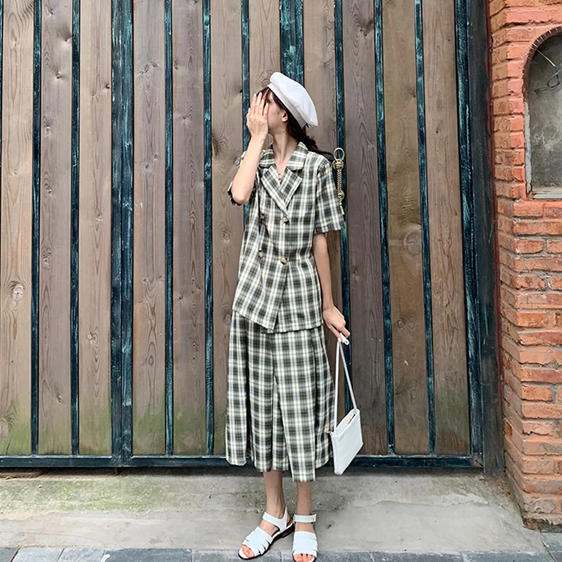 Женский летний костюм с юбкой клетчатый блейзер в Корейском стиле деловой пиджак