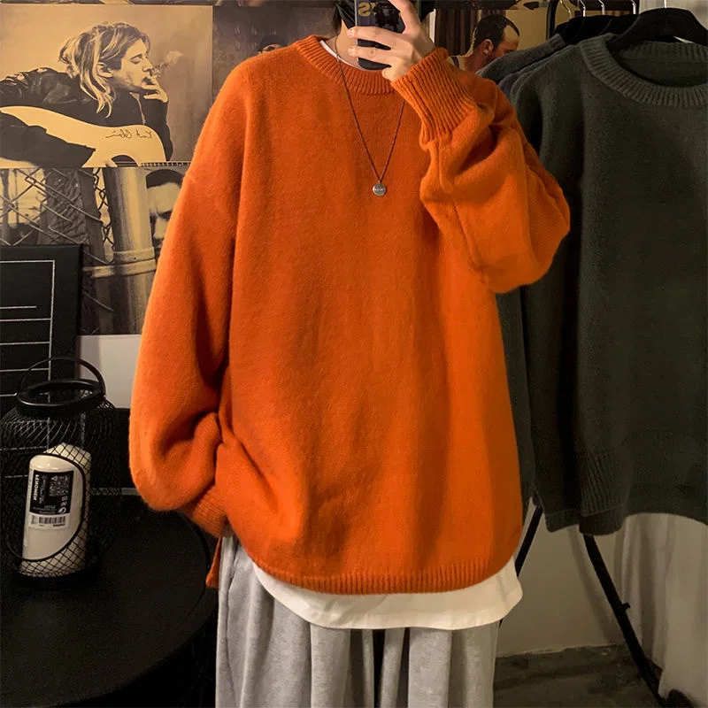 Warm Korean Style Male Sweater Men's Clothing Solid Color Men's Winter Sweater Oversize Harajuku Pullover O-Neck