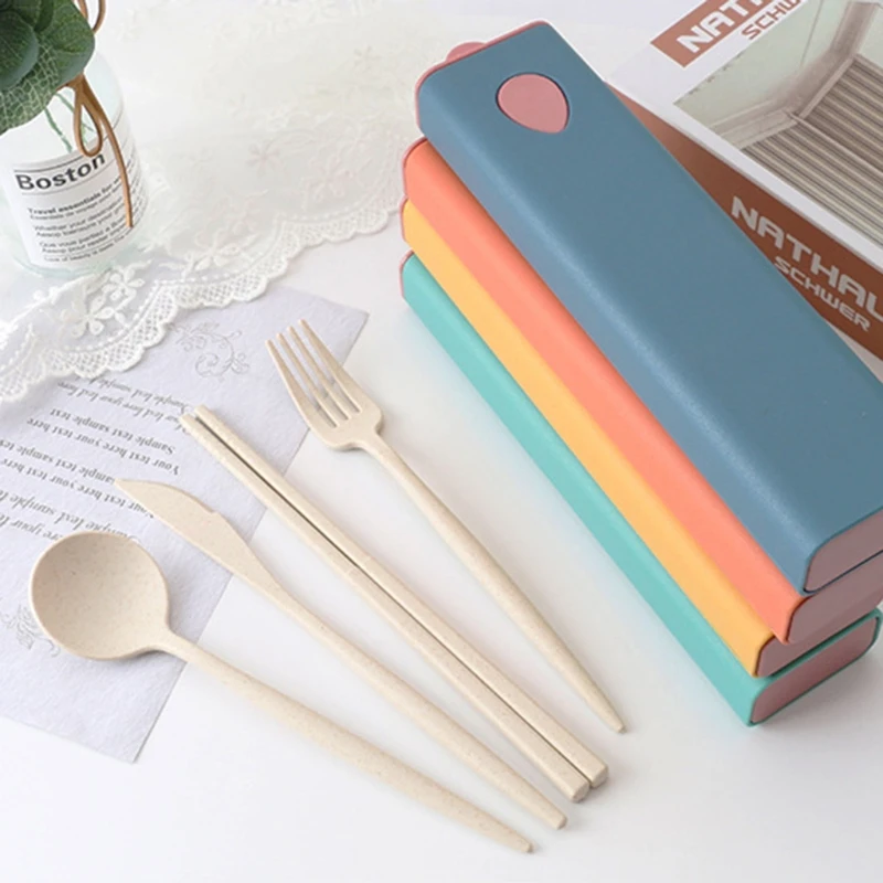 Tableware Set Travel Camping Portable Cutlery Fork Chopstick Spoon Creative Wheat Knife Chopsticks Dropship | Дом и сад