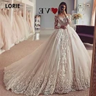 Свадебные платья LORIE с длинными рукавами и кружевной аппликацией, бальное платье, свадебные платья, блестящее свадебное платье принцессы, вечернее платье 2020