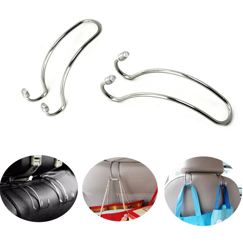 

2pcs Multifunctional Metal Car Seat Headrest Hanger Hanging Bag Hook Bag Coin Purse Cloth Grocery Storage Car Buckle Clip
