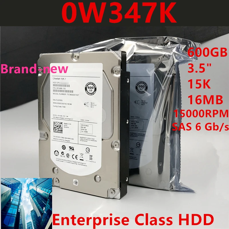 

Новый оригинальный HDD для Dell 600 ГБ 3,5 "SAS 6 ГБ/сек. 16 Мб 15000 об/мин для внутреннего HDD для сервера HDD для 0W347K W347K ST3600057SS