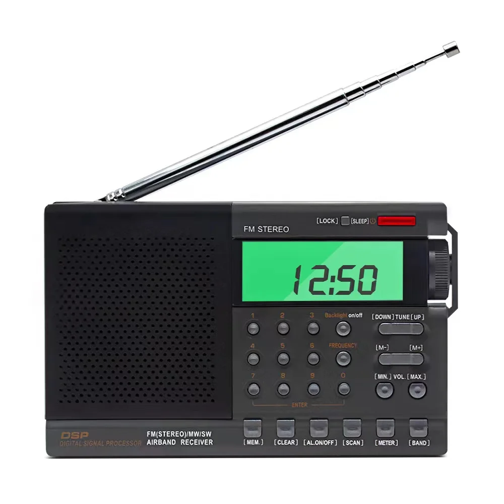 

Portable Radio Digital FM SW MW Multi-band DSP Stereo Radio Receiver Automatic Search Air Band Radio Speaker with LCD Display