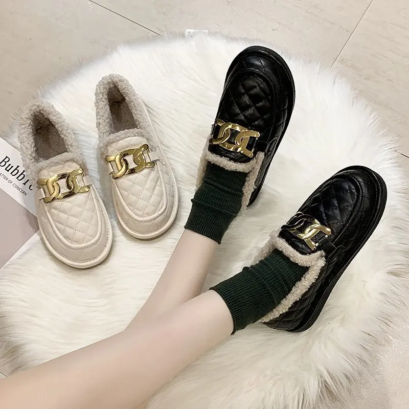 

Women keep warm casual Shoes Lady Shoes 2020 fur Woman Shoes round toe Pumps winter warm slip on Ladies Shoes