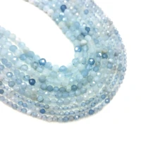 natural aquamarine small faceted round loose bead healing energy stone diy jewelry making bracelet necklace design 2mm 3mm 4mm