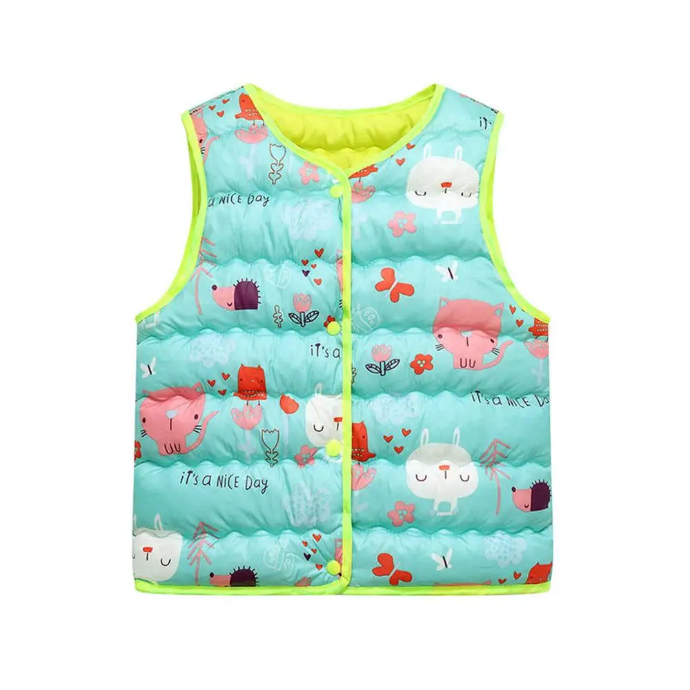 Зеленый Toddler Kids Baby Girls Boys Sleeveless Print Cartoon Warm Waistcoat Cute Jacket Colorful Autumn Fashion Tops For 2-7T Kids - Цвет: Зеленый