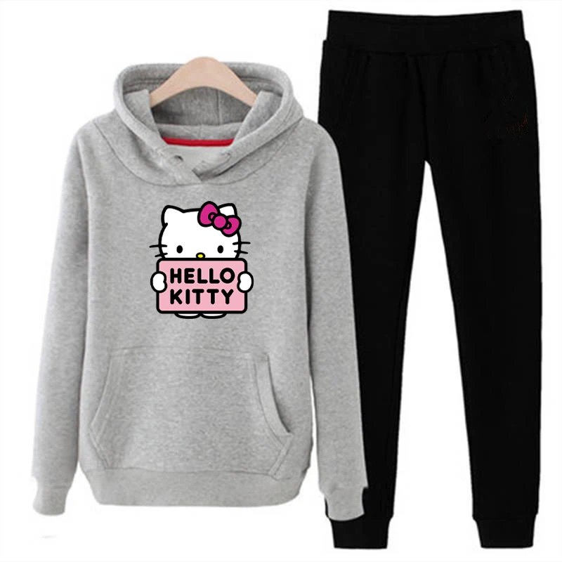 P66 3xl hello-kitty зимний женский комплект из 2 предметов с длинными рукавами, флисовая толстовка с капюшоном, пуловер, костюм, спортивные костюмы, одежда