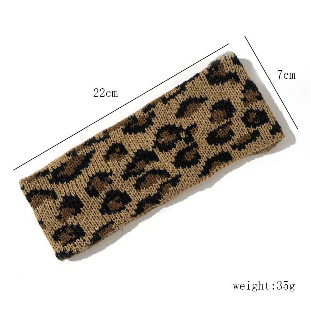 

Korean Cool Sweet Girl Casual All-match Knitted Wool Leopard Print Headband Women Retro Wide-brimmed Face Wash Headband