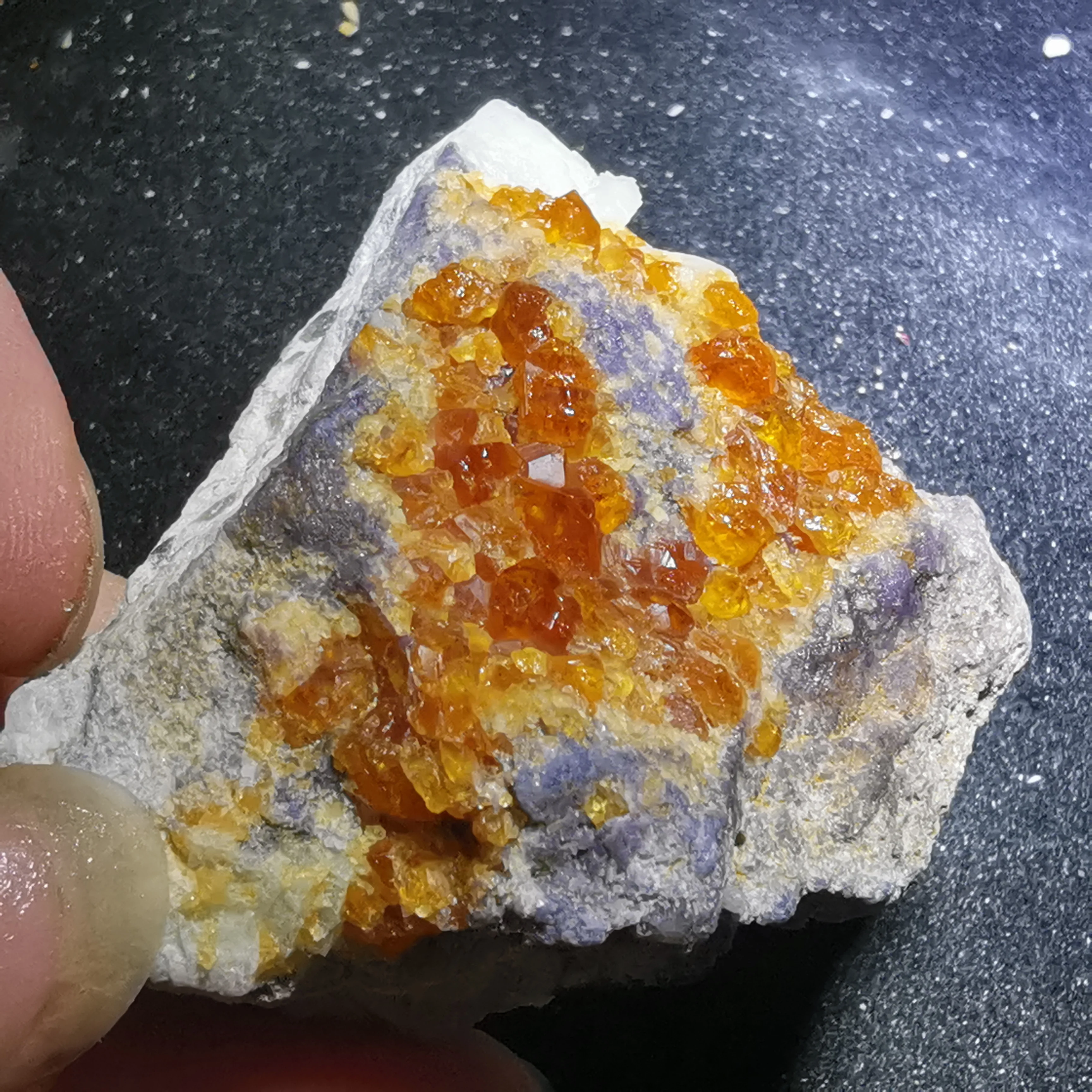 

37.3g.Rare natural garnet crystal hexagonal point feldspar mica brass multi mineral crystal symbiotic halo energy healing