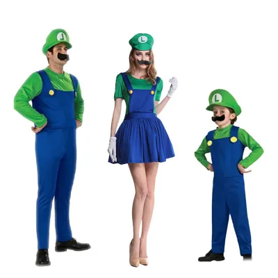 

anime Super Mari Cosplay Costumes Kids Family Funy Luigi Bros Plumber Purim Costume women Mari Louis Skirt halloween costumes