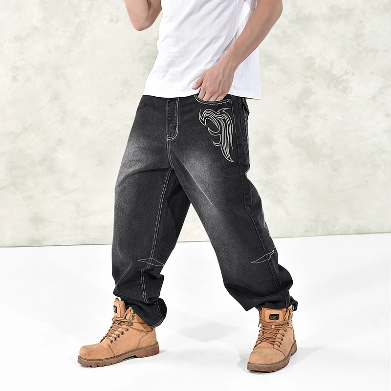 

Loose Hip Hop Jeans Men Pattern Printed European Style Brand Hip-hop Fashion Woman Denim Pants Plus Size For Waist 28-46inch