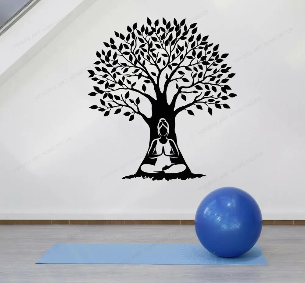 

Tree Zen Meditation Woman Vinyl Wall sticker Yoga Buddhism art wall MuralHJ79