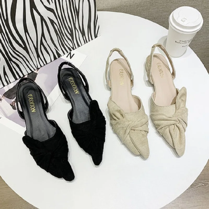 

Large Size 40 Pointed Toe Baotou Ladies Sandals Summer Solid Color Simple Temperament Elegant Bow High Heels.