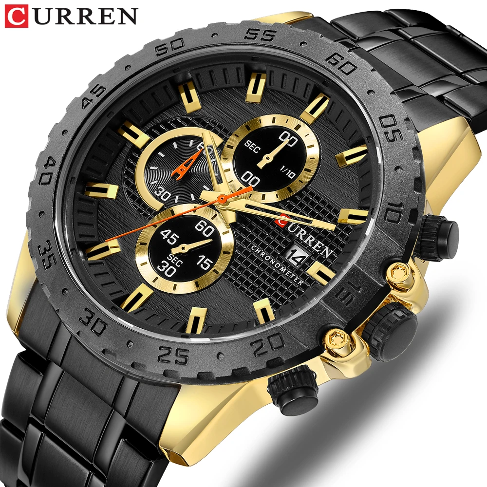 

Newest CURREN Stylish Quartz Watches Men's Fashion Sports Waterproof Quality Chronograph Watches Black Steel Strap dropshipping