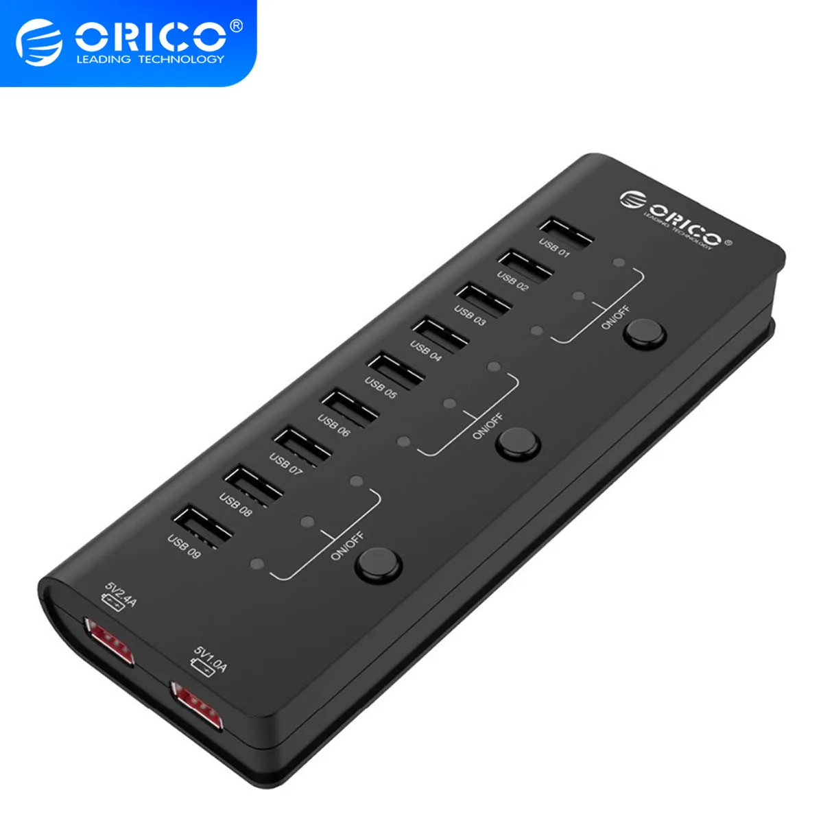 ORICO HF9US-2P 9 Port USB 2.0 Hub With 5V2A Charging For Tablet / Cellphone - Black | Компьютеры и офис