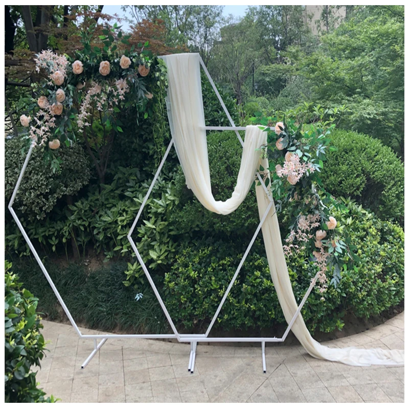 

Hexagon Diamond Wrought Iron Arch Frame Wedding Background Stand Stage Party Decoration DIY Artificial Flower Decor Flower Stand