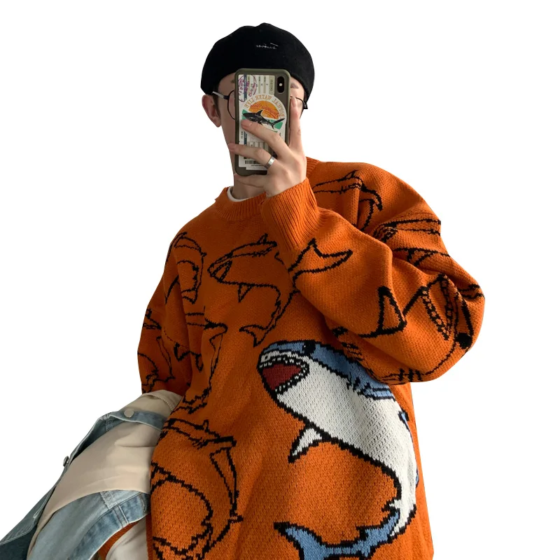 

Sweater men's loose Korean fashion round neck sweater ins autumn and winter cool Hong Kong style pullover sweater