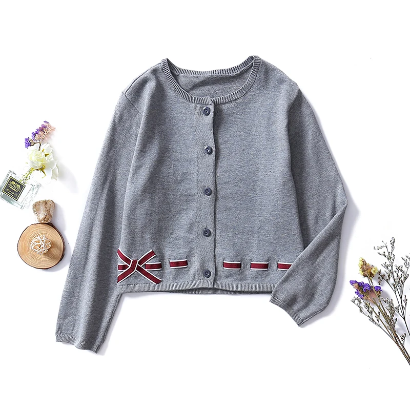 

Вязаный кардиган для девочек, Осень-зима 2021 г., однотонный вязаный хлопковый свитер с длинными рукавами кардиган, топы для девочек, повседне...