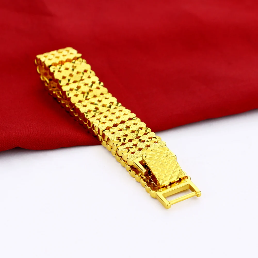 

High Quality 925 Silver Gold Bracelet Surface 24K Gold Men's Bracelet 16.3MM18CM Size Gold Chain Jewelry Birthday Gift