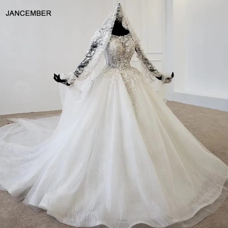 HTL1176 Роскошные свадебные платья с круглым вырезом блестящие со