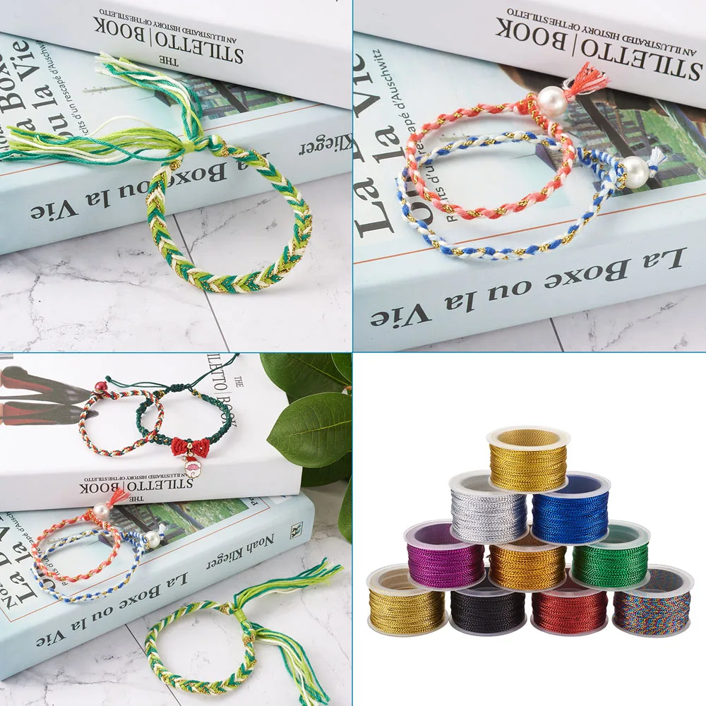 

10 Rolls 1mm Nylon Metallic Braided 10 Colors Elastic Stretch Threads Ribbon Tinsel Cord Rope for DIY Decorations Jewelry Making