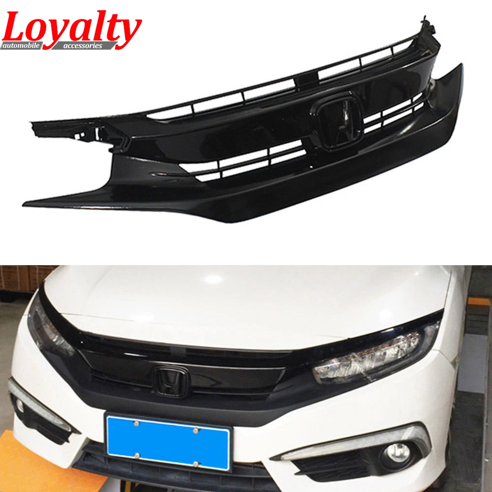 Решетка Передняя из АБС пластика для Honda Civic 2016 2017 2018 10 поколения черный гоночный