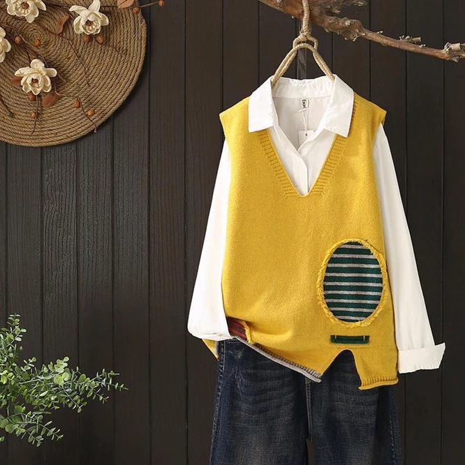 Трикотажный жилет с V-образным вырезом свободная кофта без рукавов топ для