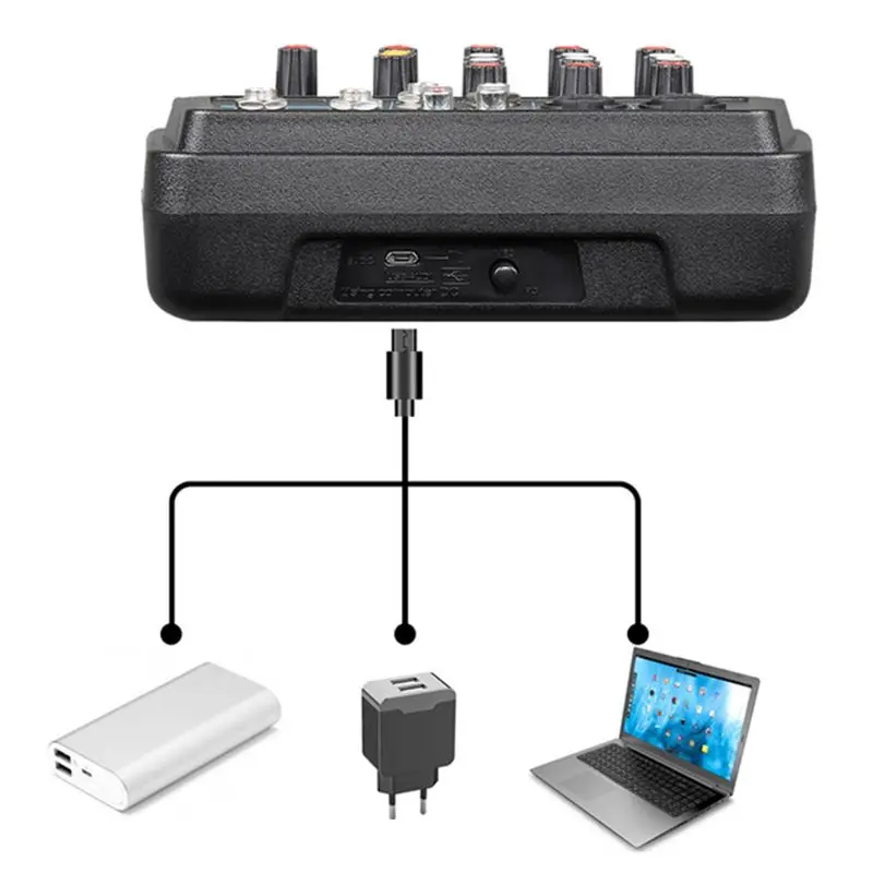 

6Channel Mixer with USB Bluetooth 48V Phantom Power Sound Mixing Console