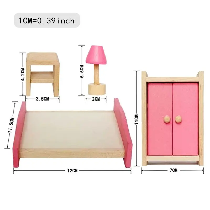 

1/12 Mini Dollhouse Miniature Wooden Furniture 6 Kitchen Bedroom Living Room Bathroom Set Kids Pretend Play Toy R7RB