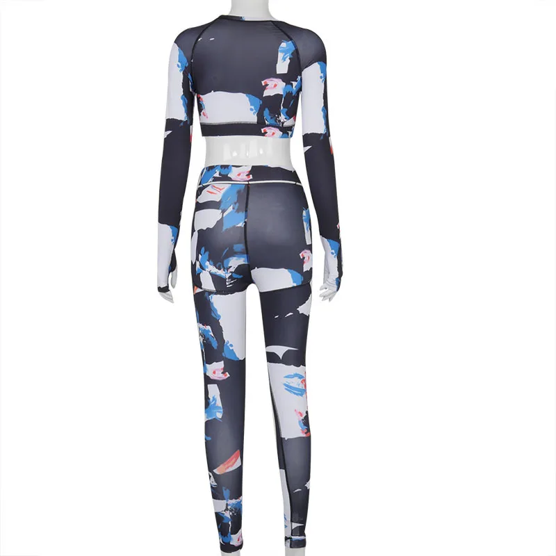 

ZKYZWX Fashion Printing Set Tracksuit Women Fall Winter Clothes Long Sleeve Crop Top Pant Club Birthday Outfits Matching Setsr