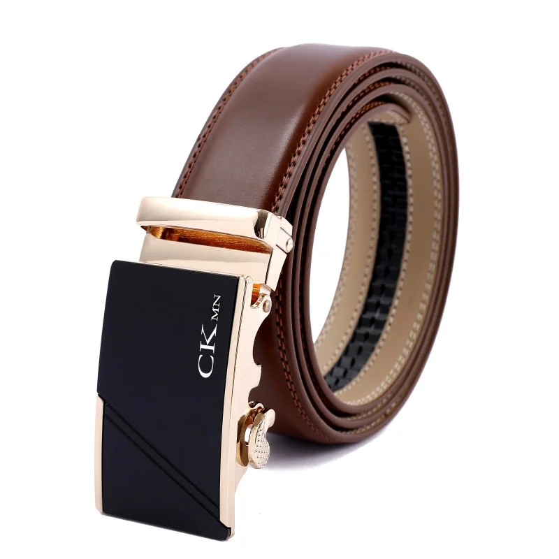 New Top Quality Fashion Automatic Buckle Cow Leather Belt Men Genuine Brown Luxury 100% COW Leather Belts