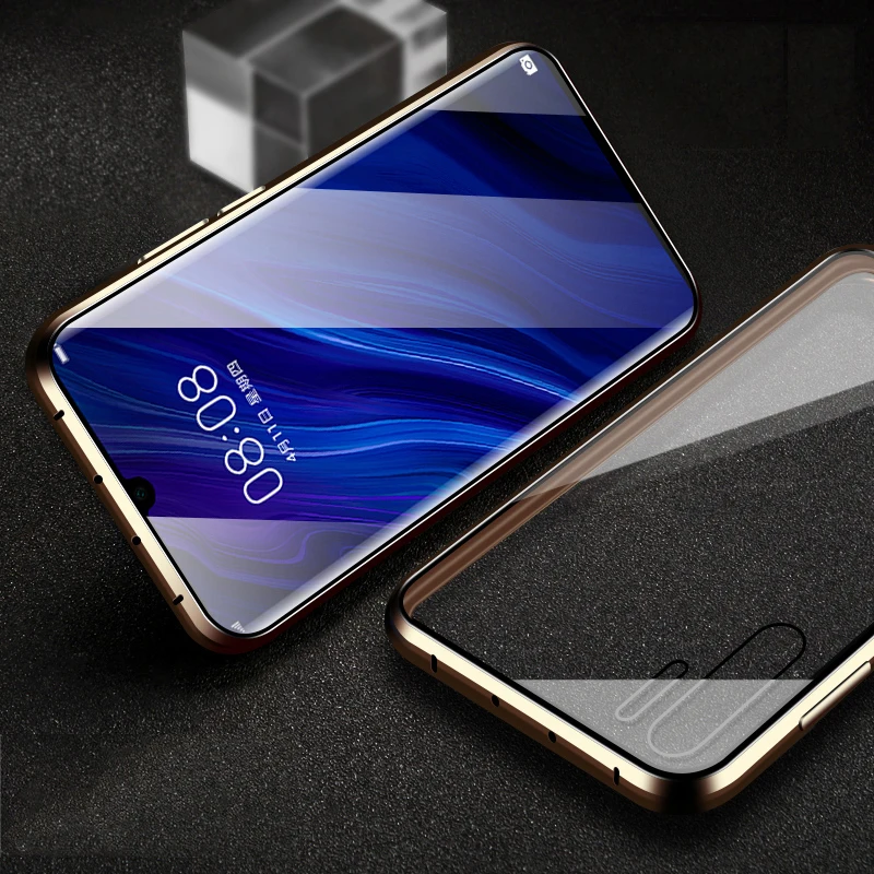 Золотой Магнитный адсорбционный металлический чехол для huawei P30 чехол для телефона Lite прозрачное закаленное стекло магнит чехол для huawei P30 Pro P30 Shell - Цвет: Золотой
