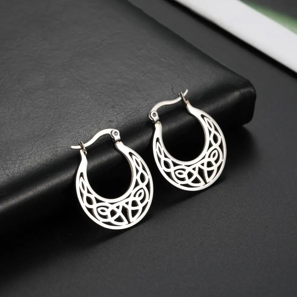 Skyrim Irish Knot Vintage Earrings for Women Girls Stainless Steel Gold Color Round Circle Hoop Earring Fashion Jewelry 2022 | Украшения и