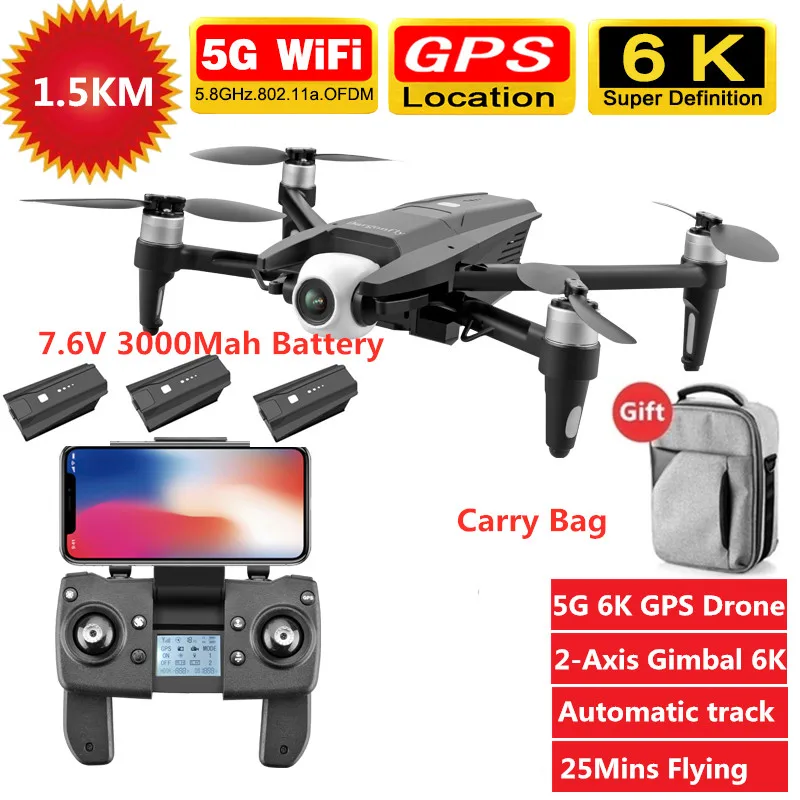

4K Update Version 6K 5G GPS WIFI FPV RC Drone With 2-Axis Gimbal 6K HD Camera Brushless Motor 1500M RC Distance 25Min Flying toy