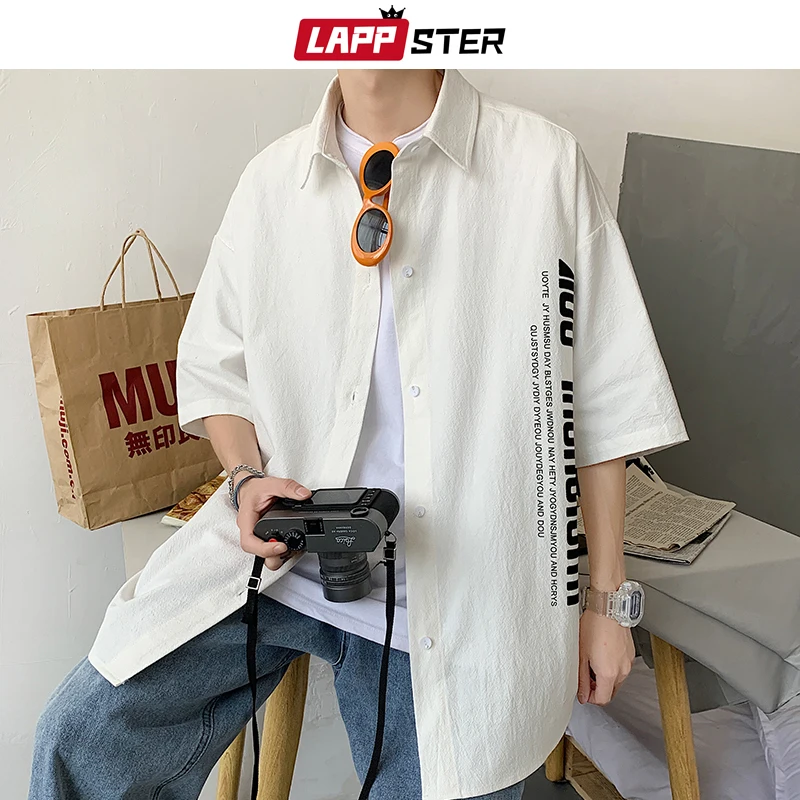 

Рубашка LAPPSTER Мужская в стиле Харадзюку, дизайнерская винтажная уличная одежда в японском стиле, модная в Корейском стиле, размеры до 5XL, лето...
