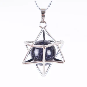 Reiki Natural Stone Merkaba Pendulum for Wicca Drowsing Hexagram Pendule Round Crystal Quartz Beads Pendants Jewelry D739-D754
