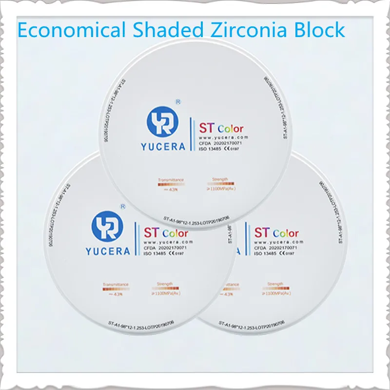 Yucera ST Color Ziconia CAD/CAM Discos De Zirconio Consumibles Dentales Discos Dentales Zirconia 98mm