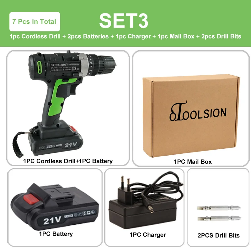SET3(2pc battery) Новая электрическая отвертка 21 в Мини дрель электрические инструменты на батареях шуруповёрт многофункциональная электрическая отвертка для дома DIY - Color: SET3(2pc battery)