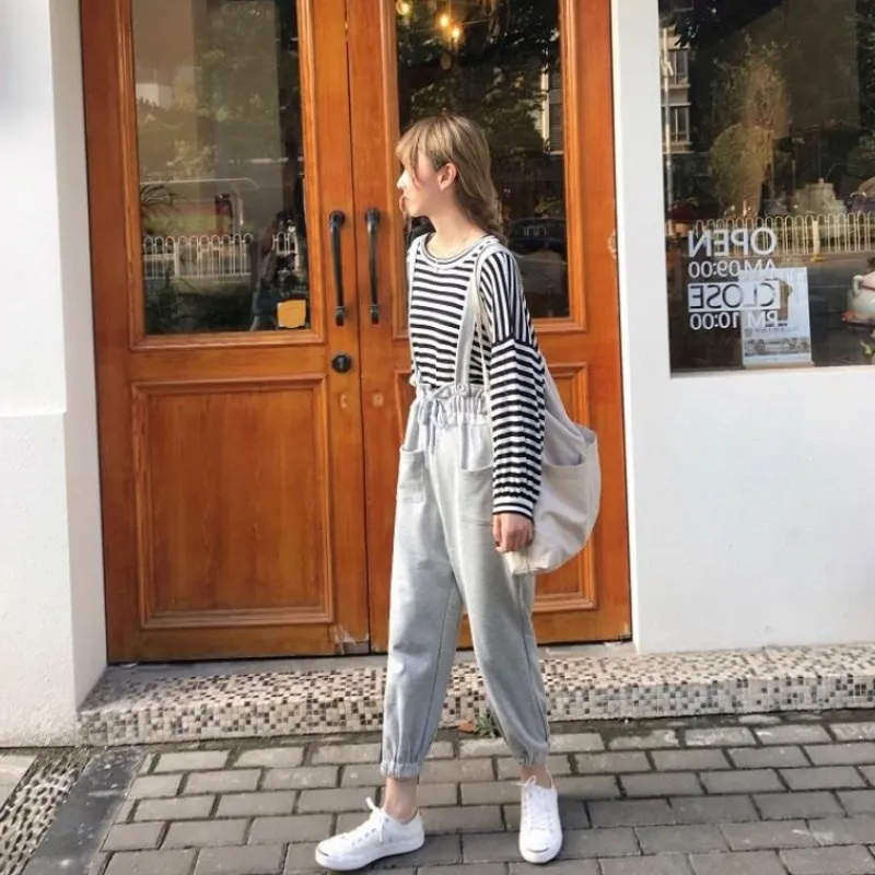 Jumpsuits Women Spring Sweet Ruffles Overalls Womens Sleeveless Knitted Ankle-length Harem Pants Rompers with Students Chic Ins | Женская