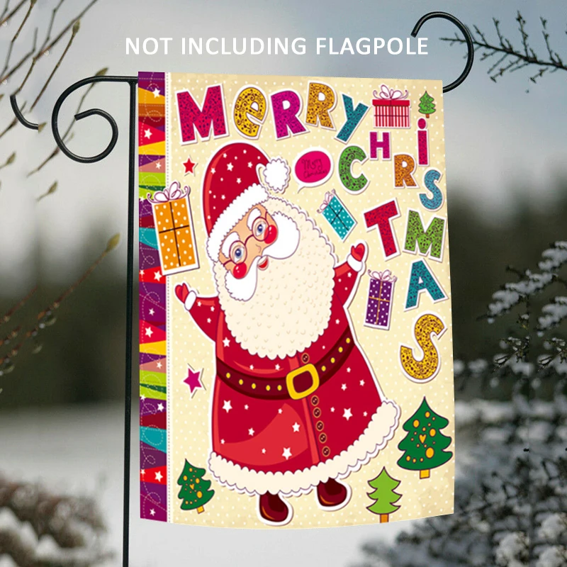 

Christmas Santa Claus Flag Thick Fabric Polyester Banner Santa Claus Pattern Hanging Ornament Flags Home Garden Decorations